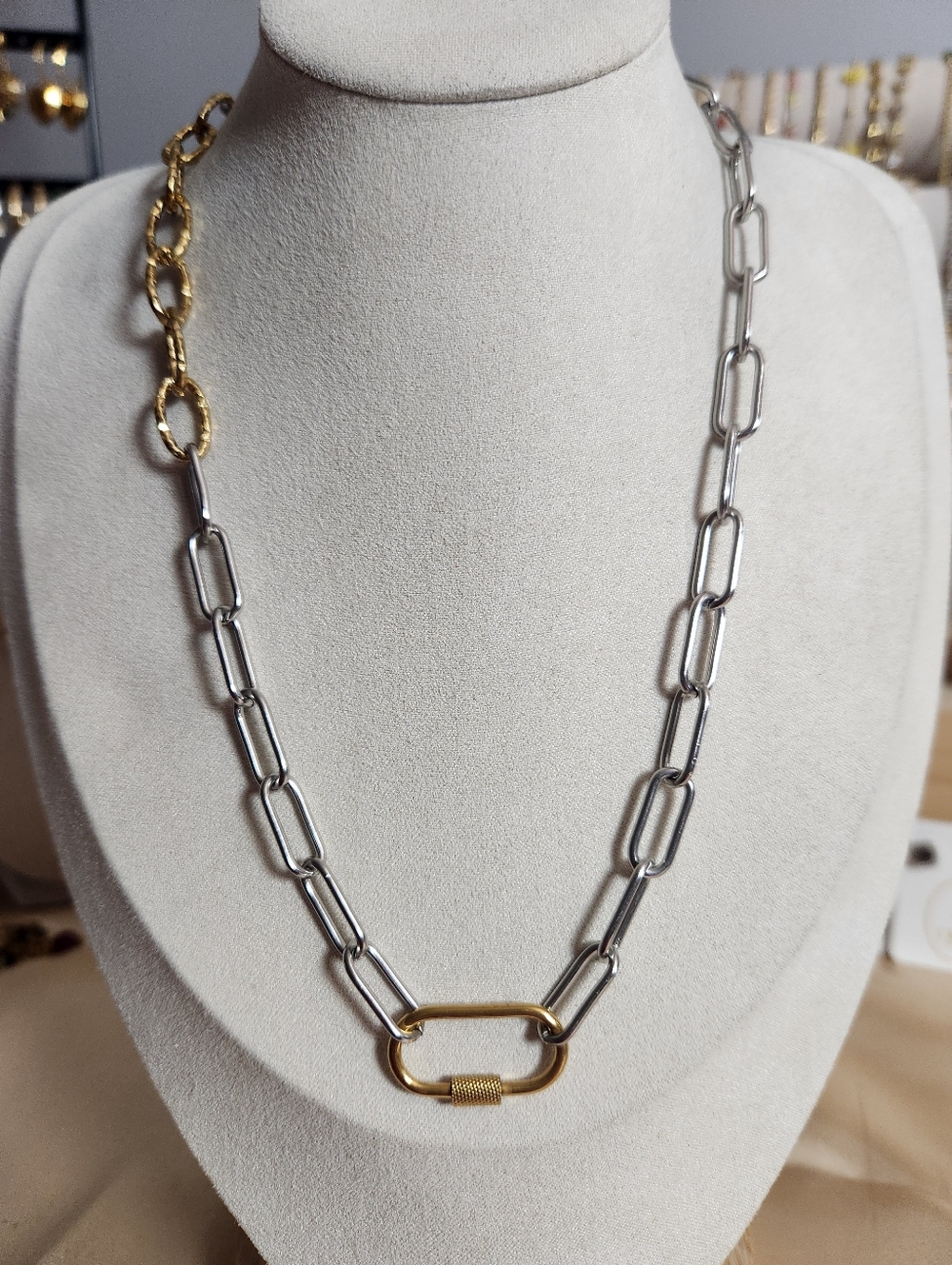 Two Tone Caeabiner Necklace